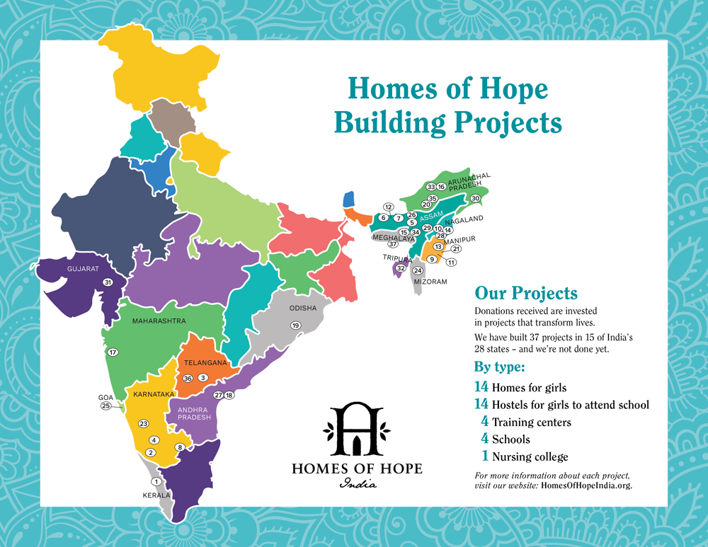 Map of Homes of Hope India Projects